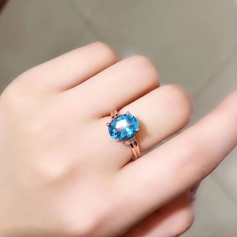 

High-Quality Blue Topaz Gemstone Trendy Ring S925 Silver Charm Fine Fashion Jewelry for Women Free Shipping Hot Sale