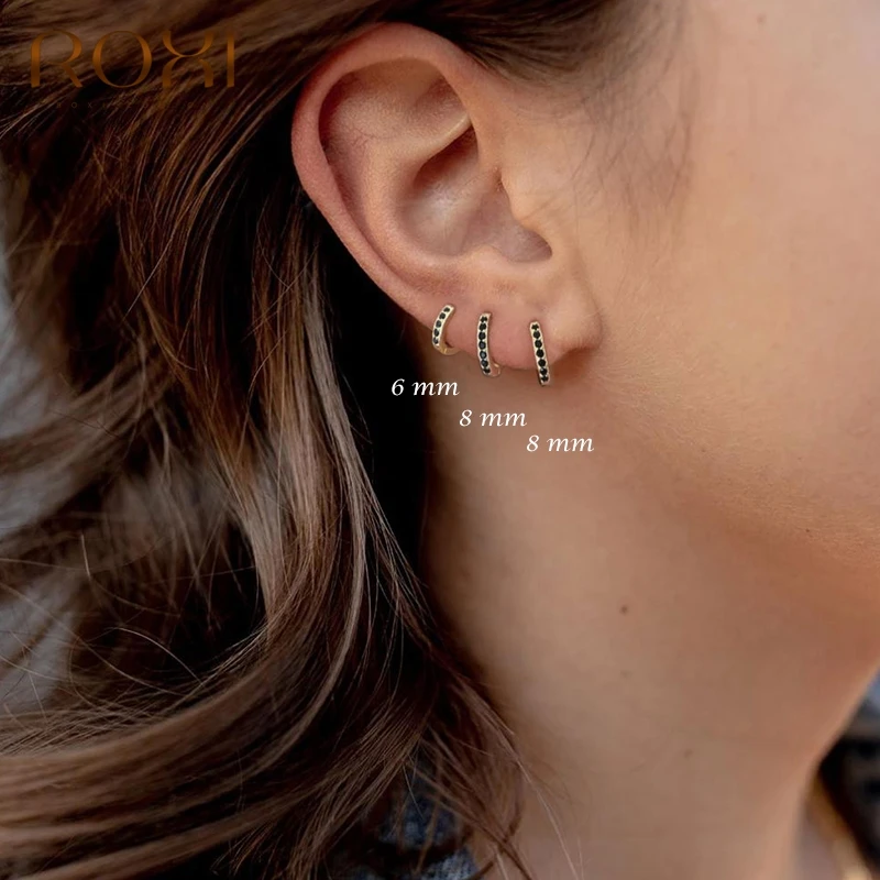 Женские серьги-кольца ROXI с кристаллами черного циркона классические серьги в