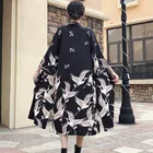 Женский Длинный Тренч в японском стиле, летнее солнцезащитное кимоно в стиле Харадзюку, повседневное боковое куртка со шнуровкой
