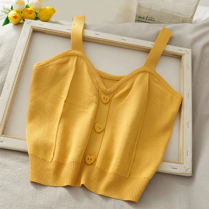 Кроп-топ женский трикотажный с V-образным вырезом на пуговицах | Женская одежда