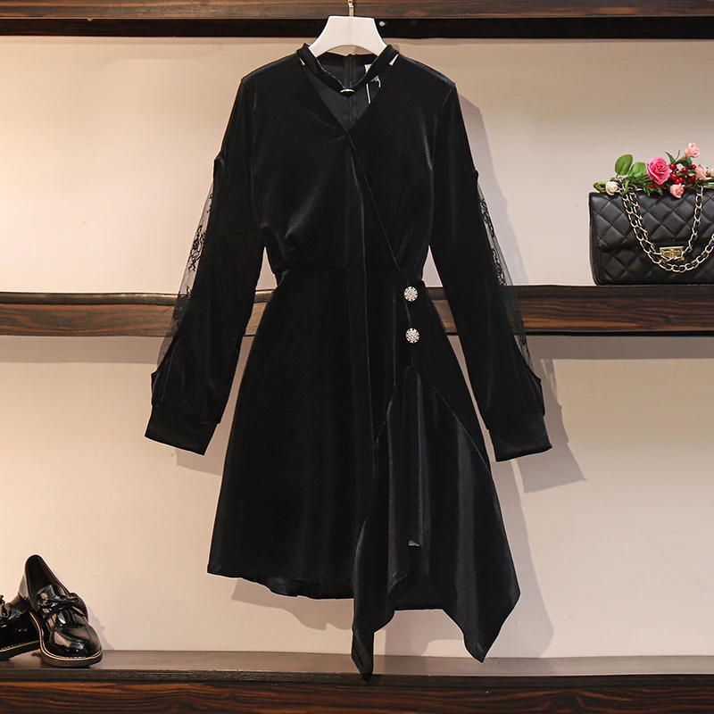 Весенние черные бархатные вечерние платья размера плюс 2020 элегантное кружевное