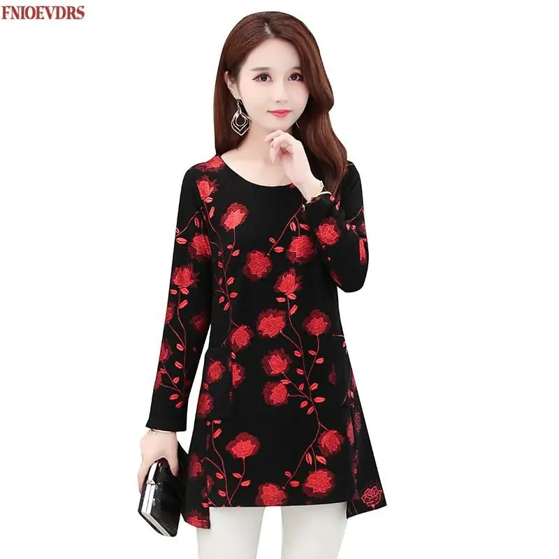 

Winter Spring Basic Wear Women Fashion Printing Plus Size Clothes 5XL 4XL 3XL Cotton Blend Tunic Tops And Blouses