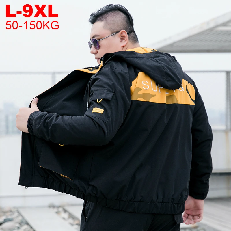 

Big Size 9xl 8xl 7xl Hooded Jackets Men Spring Autumn Fashion Streetwear Oversized Men's Bomber Jacket Windbreaker Coats Male