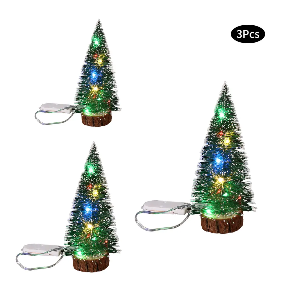 

Christmas Tree Mini Miniature Artificial Christmas Tree Xmas Ornaments With LED String Lights For Christmas Craft Tabletop Decor