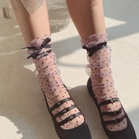 sexy polka dot socks women ultra thin long socks transparent lace up happy socks female summer sox streetwear calcetines