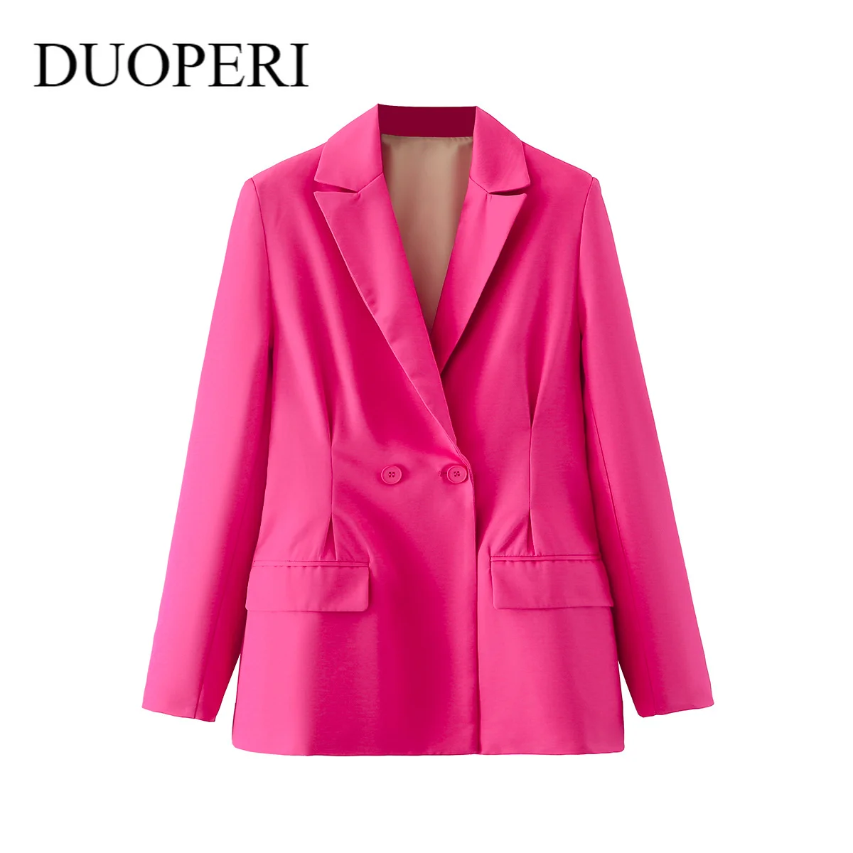 

Женский винтажный двубортный Блейзер Clazzaa, модный однотонный повседневный костюм с длинными рукавами и английским воротником