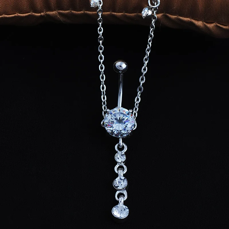 

White Zircon Pendant Sexy Rhinestone Dangle Belly Button Chain Piercing Waist Chain Navel Ring Navel Button Puncture Jewelry