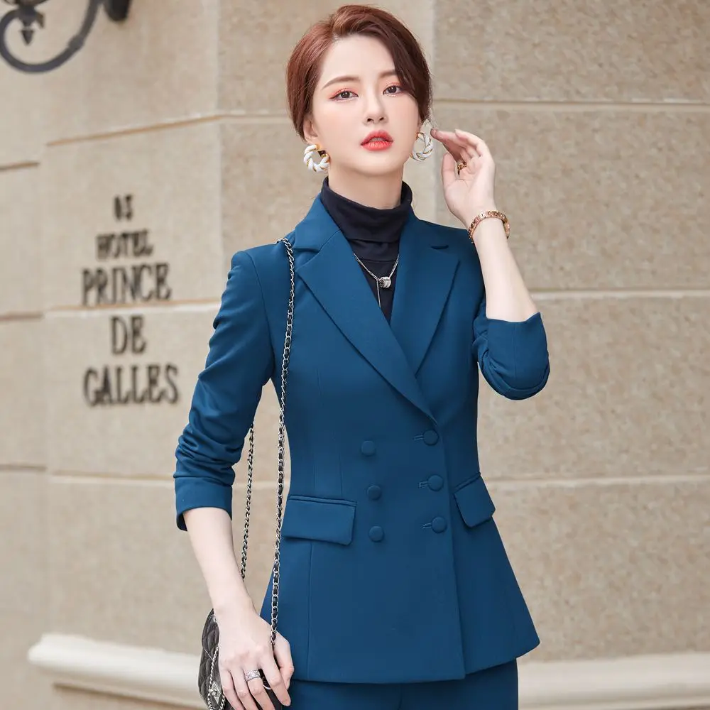 

2021 New Autumn and Winter Women's Professional Wear Casual Office Sets Double Breasted Ladies Jacket Two-piece Fashion Trousers