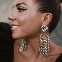 2021 fashion luxury shiny rhinestone long tassel hanging earrings female earrings accessories dinner wedding gift earrings