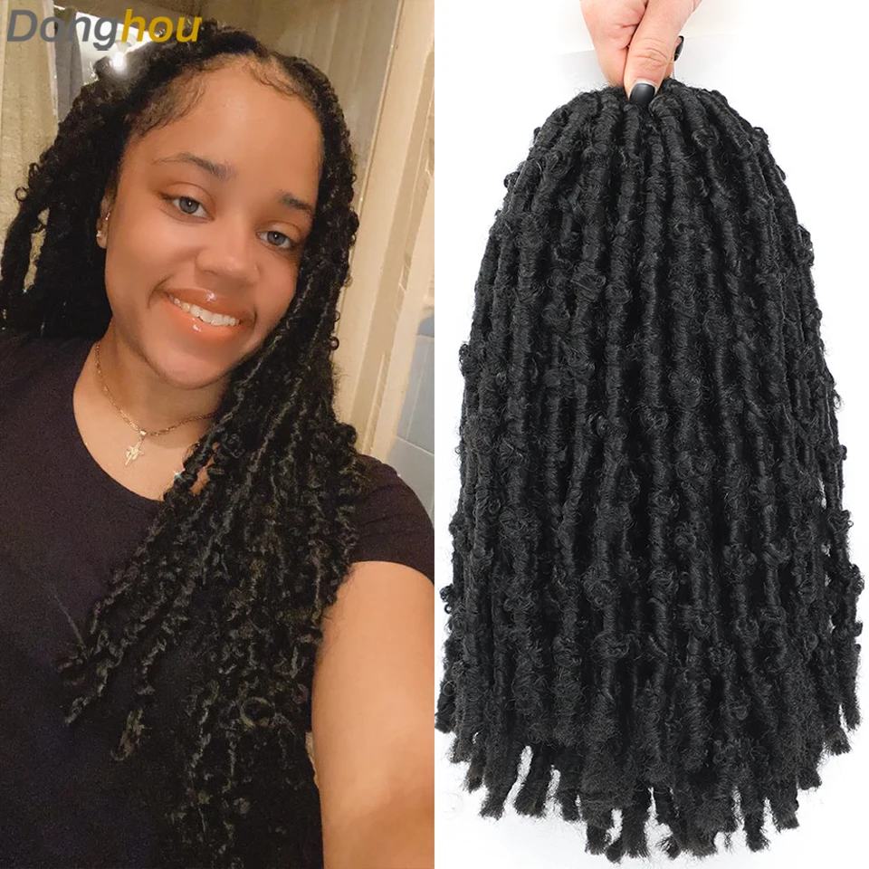 Donghou бабочки Locs вязаные волосы бабочки Locs вязанные крючком косы мягкие натуральные предварительно петля длинные состаренные искусственные локоны в стиле Crochet волосы - изображение