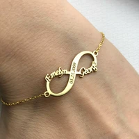 custom double name bracelet femme personalized stainless steel engraved date infinity bracelet anniversary gifts jewelry