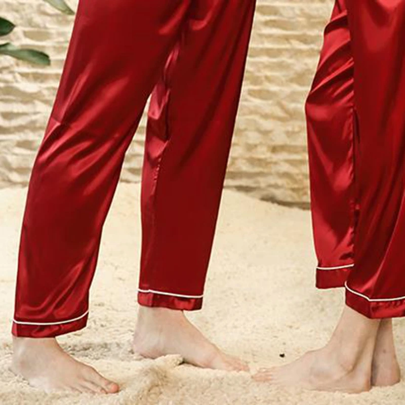 Винно-красные мужские пижамы пара пижам весна-лето с длинным рукавом для свадьбы