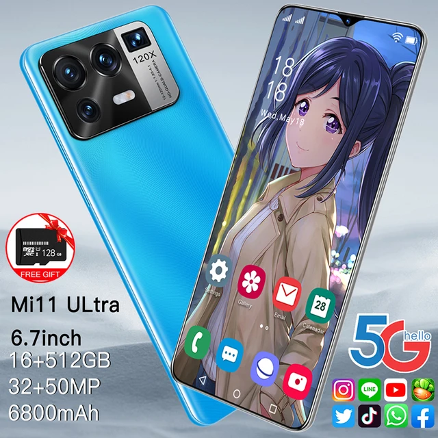 

Global Version Mi11 6.7Inch Call Phone 16G+512G 6800mAh Battery Android Full Display Support Google GPS 2 SIM 4G/5G Smartphone