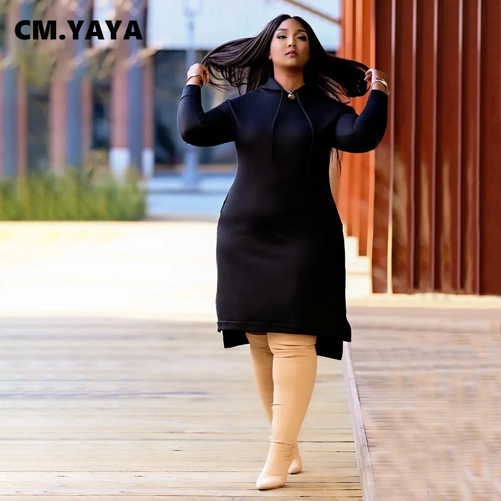 Женское асимметричное платье-свитшот с капюшоном и длинным рукавом | Женская