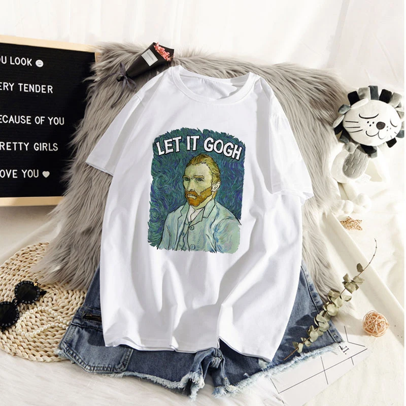 

90s Vintage Tshirt Fashion Top Tees Summer Women Tshirt Van Gogh Harajuku Aesthetic T Shirts Women Oil Painting Funny T-shirt