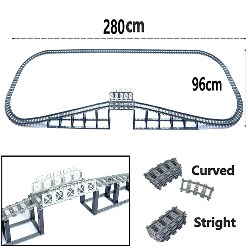 

City Trains Train Track Rail Bricks Model Toy Soft Track& Cruved& straight For Kids Gift Compatible All Brands Railway