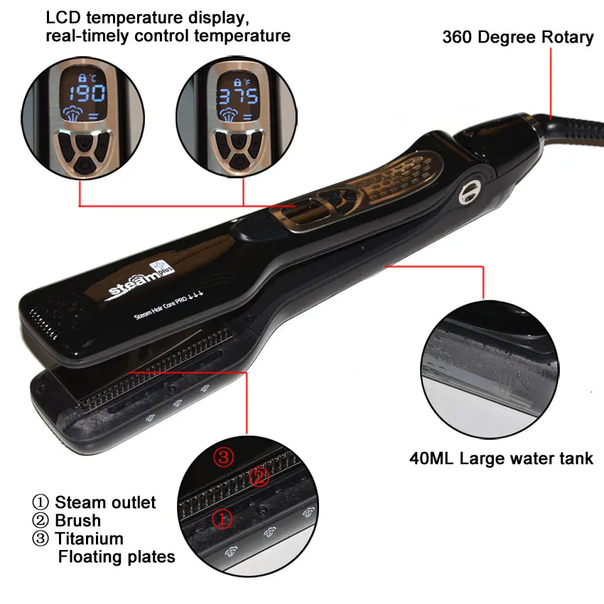 

CLRLIFE Steam Hair Straightener Brush Titanium Ceramic Flat Iron Professional Electric Hair Comb Fast Hair Straightening Iron