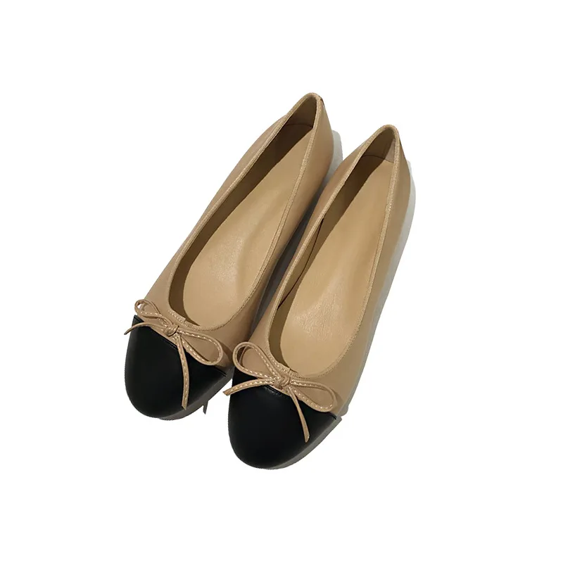 

Flat Keel Thin Shoes Women's 2020 Spring round Toe Shallow Mouth Color Matching Bow Ballet Shoes
