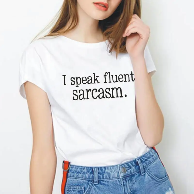 

Summer Short Sleeve Woman Tshirts I Speak Fluent Sarcasm Letter Harajuku T Shirt Women Tops Casual Plus Size Tee Shirt Femme