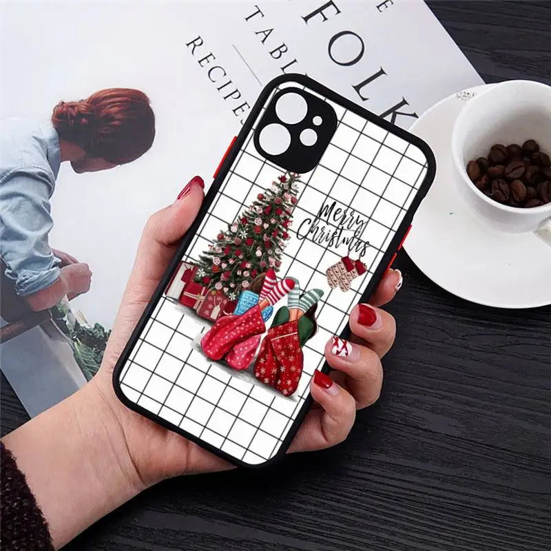 

Merry Christmas Brown Hair Girl Phone Case Transparent Matte for iPhone 7 8 11 12 s mini pro X XS XR MAX Plus cover funda