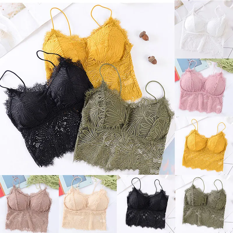 

Women Deep V Wireless Bra Embroidery Candy Color Camisole Tank Top Padded Bralette Tube Top Cropped Top Wrapped Chest Summer