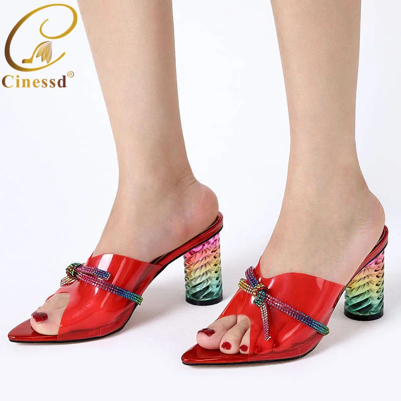 Модные женские сандалии шлепанцы на каблуке Летняя обувь Женские туфли лодочки