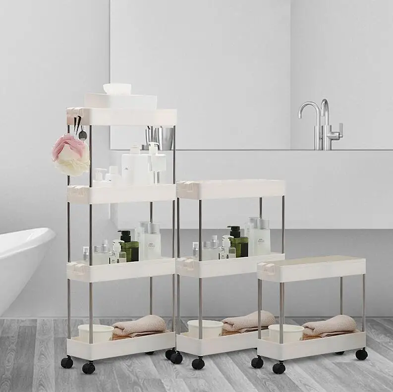 Кухонная тонкая скользящая башня подвижная сборная Пластиковая Полка для ванной