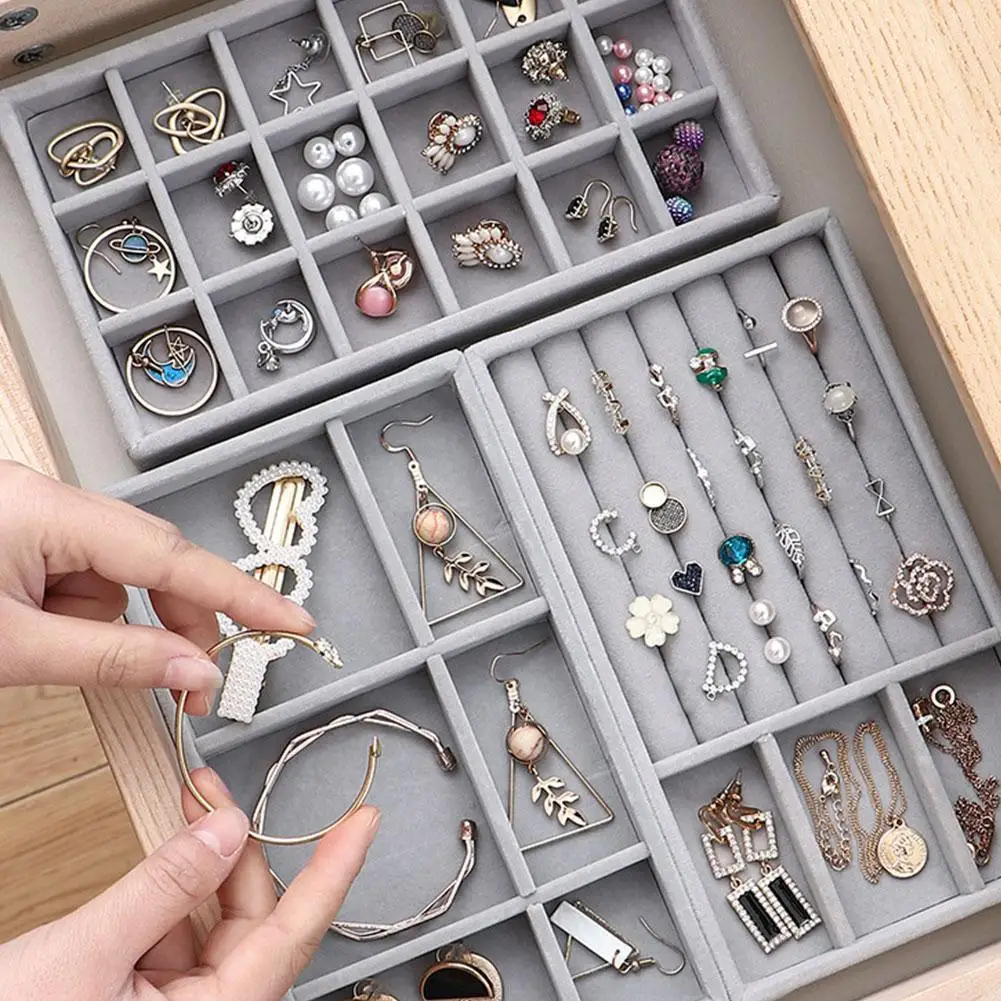 

21*12cm Jewelry Storage Flannel Tray Jewelry Organizer Tray Necklace Display Storage Earring Jewelry Showcase Drawer Storage