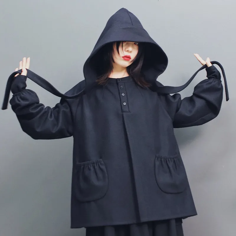 Куртка женская LANMREM черная с капюшоном из двух предметов 2019|Женские пальто| |