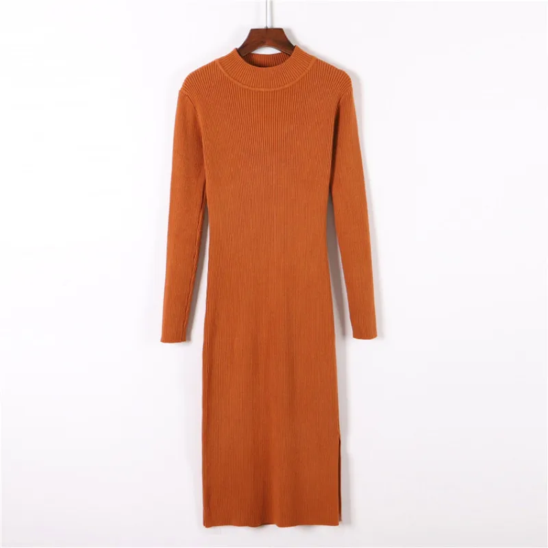 

Winter Womens Clothing New Slim Bag Hip Bottoming Sweater Over-the-knee Knitted Dress Multicolor