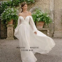 boho wedding dresses long puff sleeve bride dress vintage beach wedding gowns plus size corset back sweet %d0%bf%d0%bb%d0%b0%d1%82%d1%8c%d0%b5