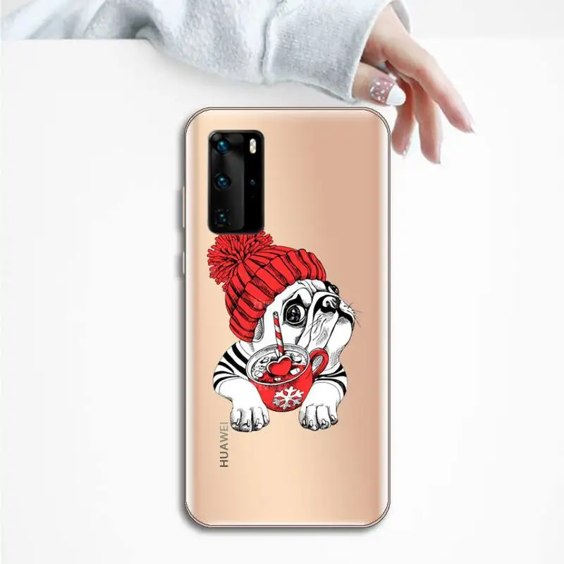 

Cute dog puppy Pug Bulldog Phone Case Transparent for Huawei P20 P30 P40 lite pro P smart 2019 honor 8x 10i