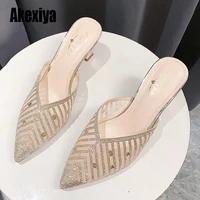 ladies mules shoes slippers sewing design fashion pointed toe sandals slides sexy slip on summer slippers comfortable flip flops