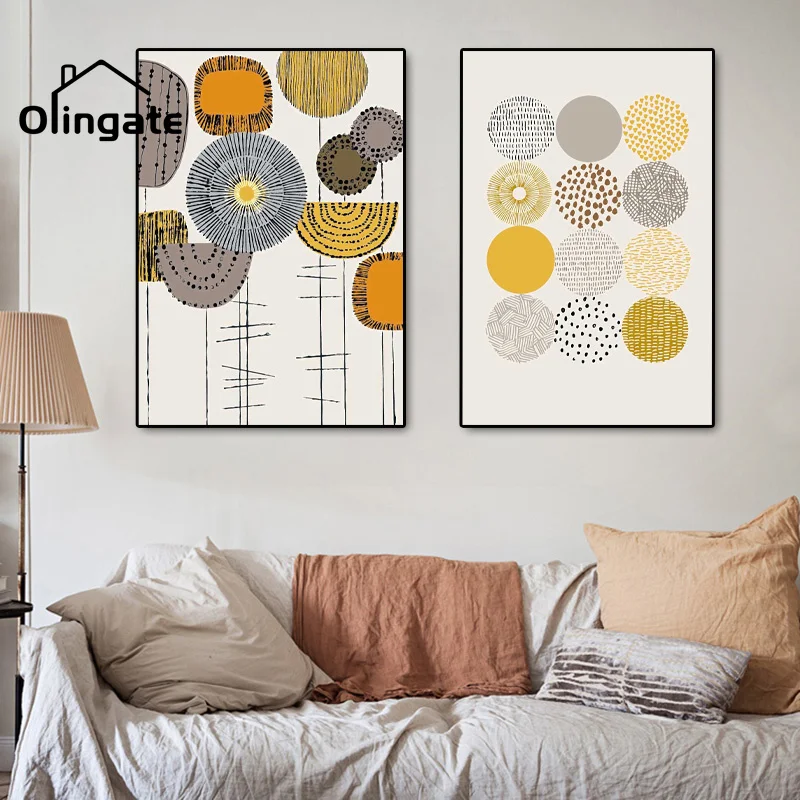 

Abstract Geometric Circle Wall Art Nordic Colorful Line Round Canvas Painting One Piece Wall Art Home Decor for Living Room