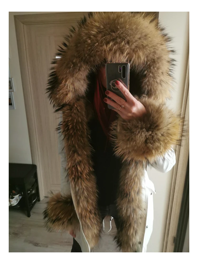 Womens Winter Parka With Real Fur 2020 New Fashion 100% natural Fox fur collar Waterproof WHITE jacket female Long Warm