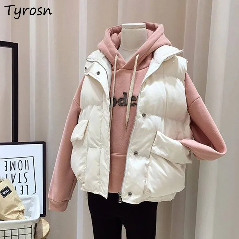 

Women Vests Winter All-match Casual Ulzzang Warm Fashion Zip-up Daily College Simplicity Solid Outwear Office Lady Waistcoats