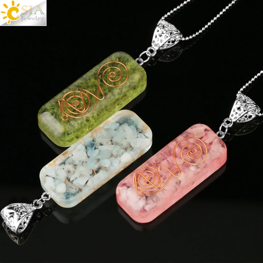 CSJA 7 Чакра подвеска из натурального камня с кристаллом прямоугольная каучуковая