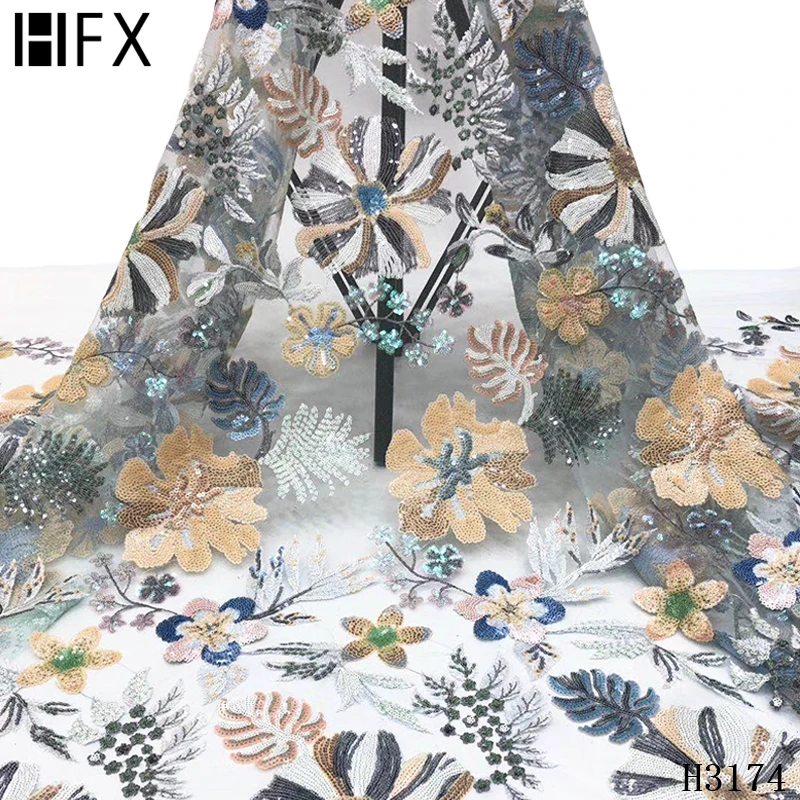 HFX черная африканская кружевная ткань с пайетками 2020 Высокое качество Цветочная