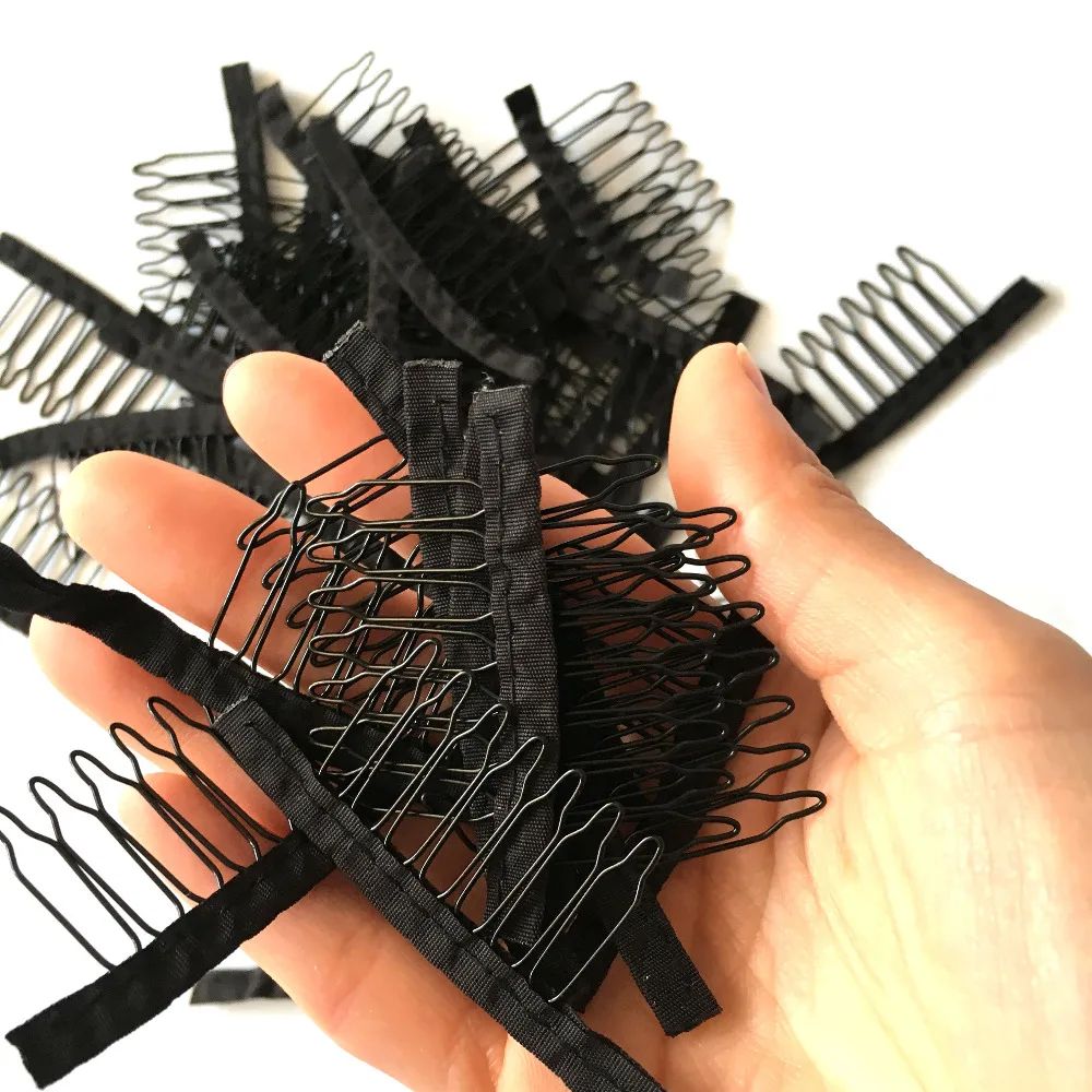 7 Teeth Black Wig Comb Cheap Wig Clips Combs Hair Extensions Clips Comfortable Wig Clips Top Stainless Steel Wig Making Tool