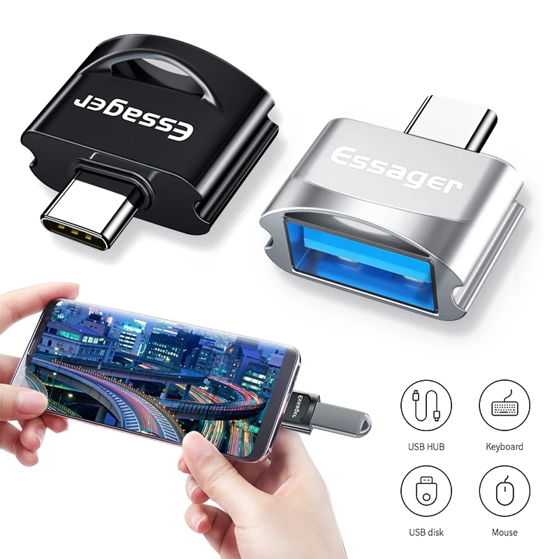 ESSAGER Кабель с разъемом USB типа C OTG адаптер USBC Type c конвертер для Huawei мат 30 P30 Samsung S10