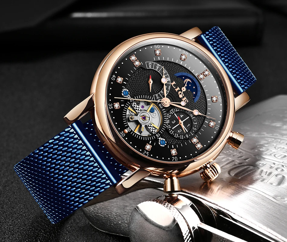 LIGE, подарок, мужские часы, брендовые, Роскошные, модные, Tourbillon, автоматические механические часы, мужские часы из нержавеющей стали, Relogio Masculino