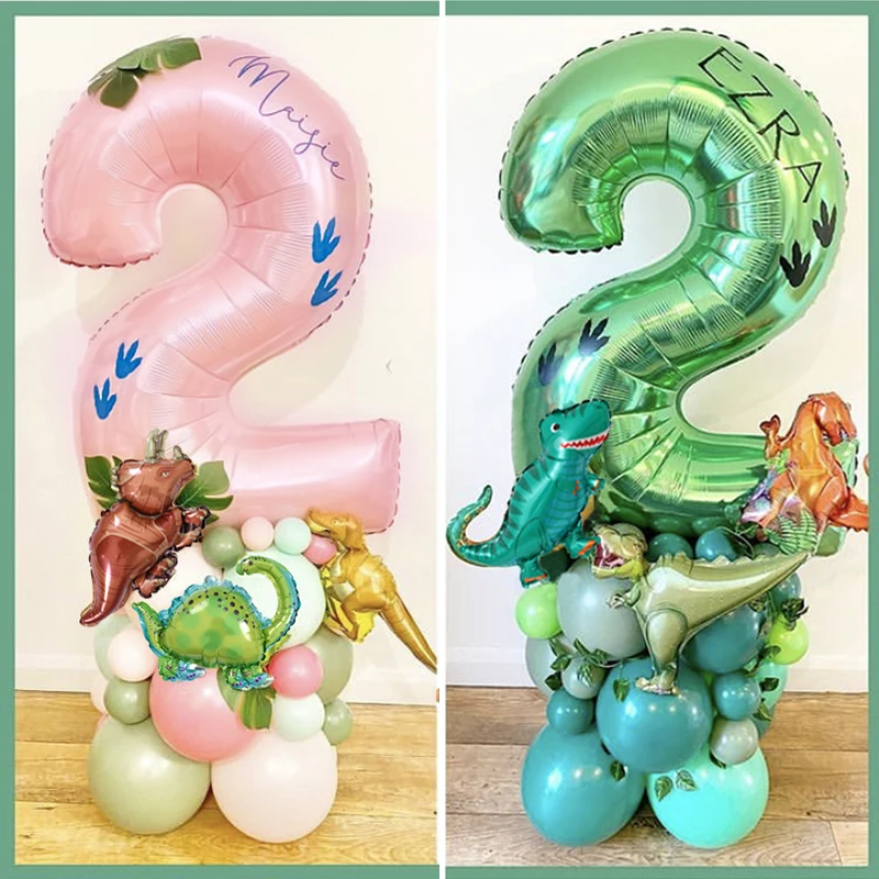 32/40 inch Pink Green Number Dinosaur Jungle Theme Birthday Balloons Set Birthday Party Baby Shower Decoration Jurassic World