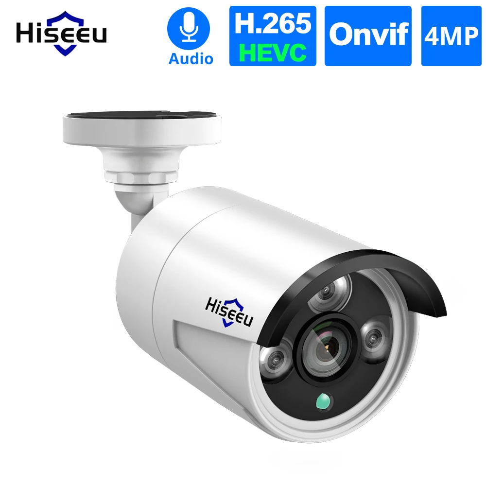 Hiseeu 4 шт./лот 4MP POE IP камера Аудио H.265 безопасности наружная Водонепроницаемая камера видеонаблюдения P2P ONVIF