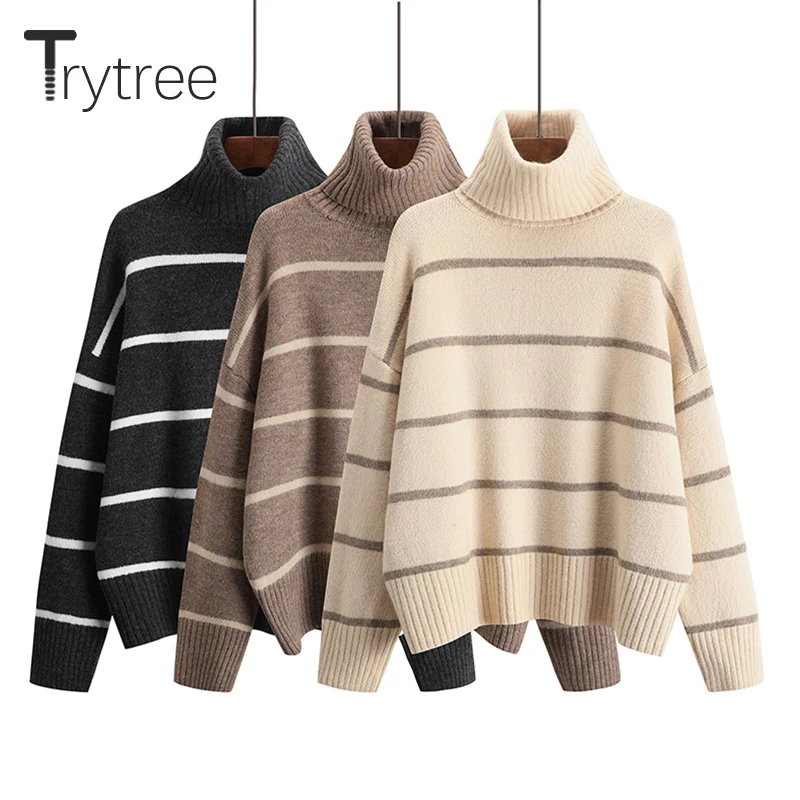 Осенне-зимний женский Повседневный свитер Trytree 3 цвета водолазка компьютерные