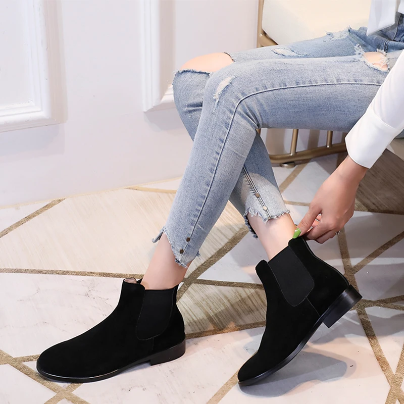 Женские ботинки челси на толстом каблуке короткие модные кожаные ботильоны в