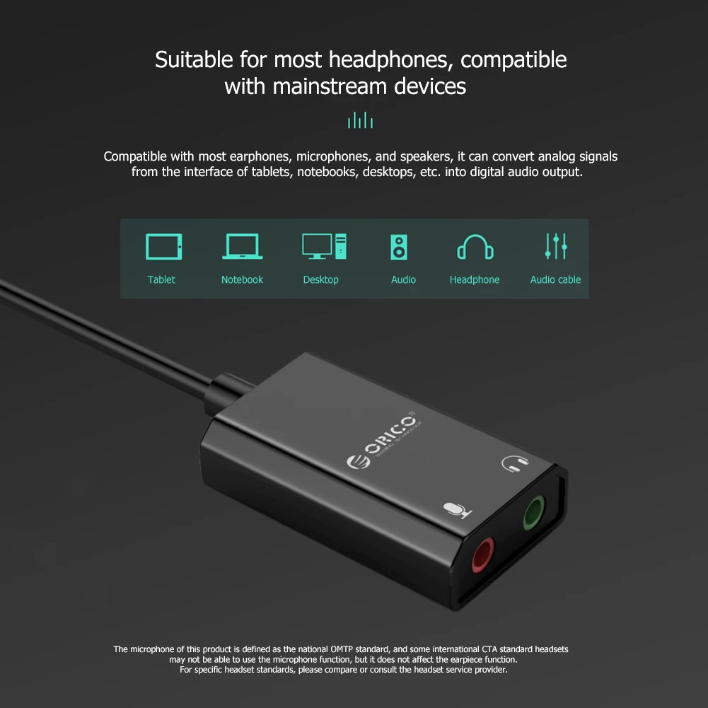 

External USB Sound Card Adapter PC 3.5mm Jack Audio Headset Microphone for ORICO Office Caring Computer Supplies