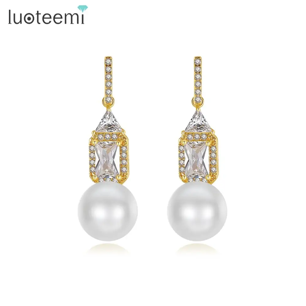 

LUOTEEMI Fashion Imitation Pearls Drop Earrings For Women Cubic Zircon White Pearl Statement Jewelry Dating Party Ohrringe Gifts
