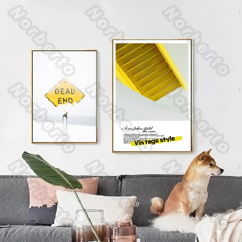 

Modern Yellow Vintage Style Canvas Painting Wall Poster Traveling Theme Picture for Living Room Bedroom Restaurant Decoration