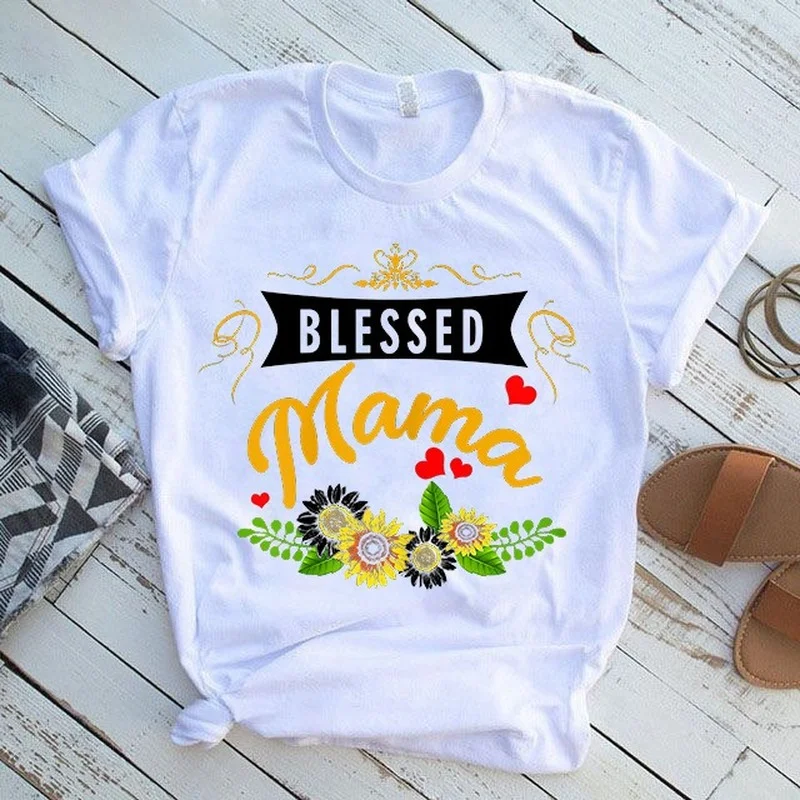 

Blessed MAMA Sunflower Print Women T Shirt Short Sleeve O Neck Loose Women Tshirt Ladies Tee Shirt Tops Camisetas Mujer