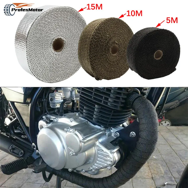 Motorcycle Exhaust Muffler Wrap Thermal Tape Silencer Protection 5M/10M/15M With Stainless Ties Universal Cafe Racer Accessories